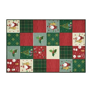 COZONY Christmas Patchwork Runner Rug, Santa Snowman Print Non Slip Carpet for Hallway Entryway Laundry - 1 of 4