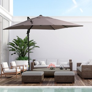 TiramisuBest 7x7ft Outdoor Patio Market Table Umbrella with Tilt, Vent, Fringed Ruffles & Flounce - Blue Strip - 1 of 4