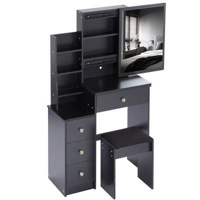 PAGED Vanity Table with Drawers and Lights, 29.2" Compact Left-Side Bedside Vanity Desk with Oversized Touch-Sensitive Sliding LED Mirror