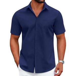 COOFANDY Mens Dress Shirts Short Sleeve Business Casual Shirts Regular Fit Casual Button Down Untucked Shirts - 1 of 4