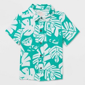 Boys' Adaptive Short Sleeve Palm Leaf Woven Top - Cat & Jack™ Teal Green - 1 of 4