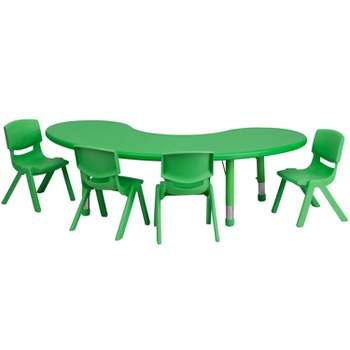 Flash Furniture 35"W x 65"L Half-Moon Plastic Height Adjustable Activity Table Set with 4 Chairs