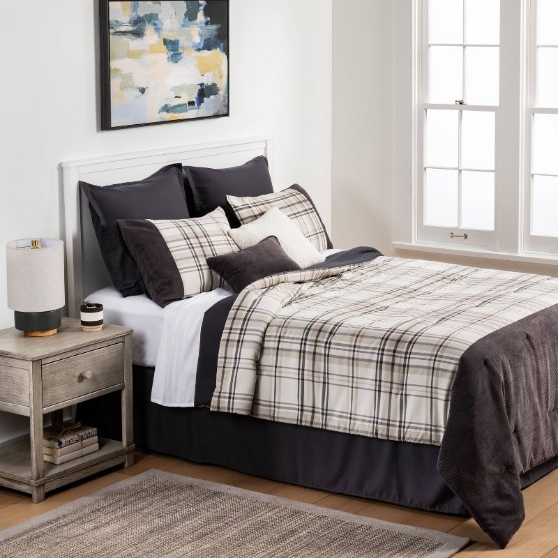 8pc Plaid with Corduroy Comforter Bedding Set Gray/Taupe - Threshold™, 2 of 7