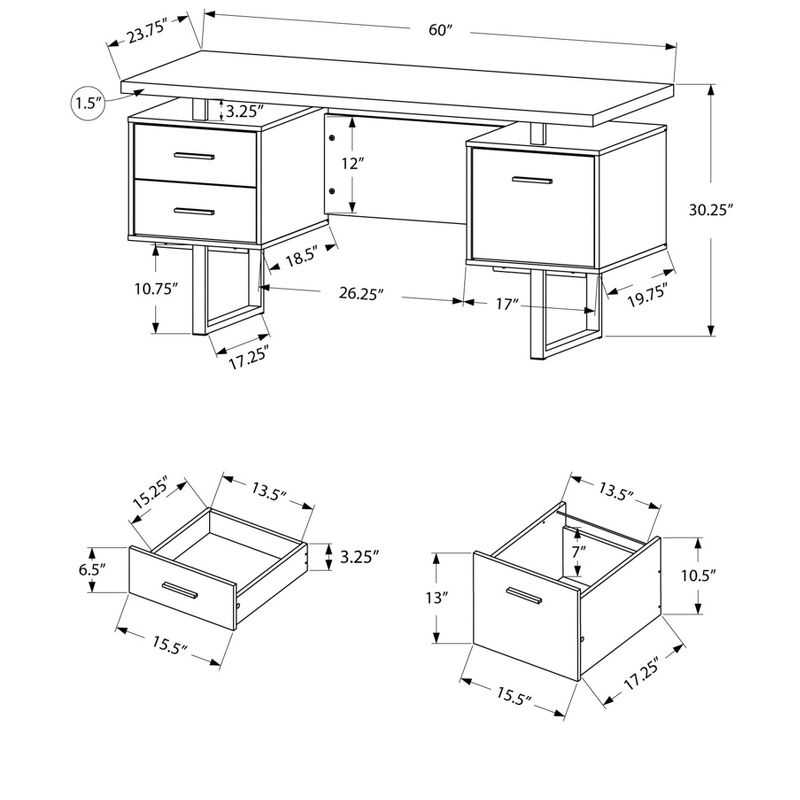 Monarch Specialties Computer Desk with Drawers, Contemporary Style, Home & Office Computer Desk with Metal Legs, 60" L, 3 of 6