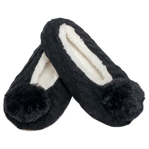Ballerina Knit Pom Womens Plush Lined Cozy Non Slip Indoor Soft Slipper - Black, Medium - 1 of 4