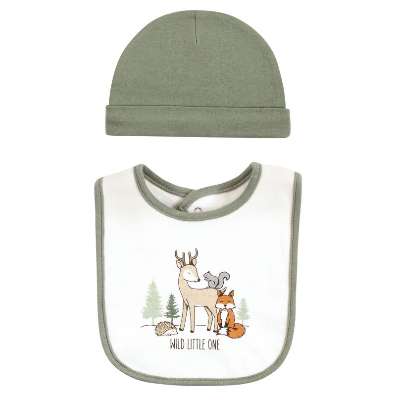 Hudson Baby Infant Boy Cotton Bib and Caps Set, Forest Animals, One Size, 3 of 6