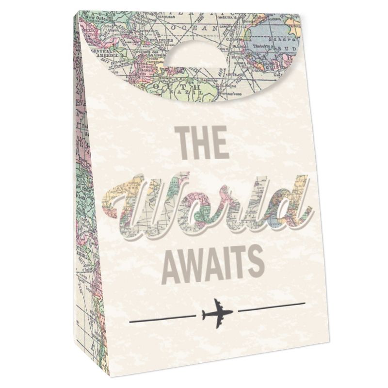 Big Dot of Happiness World Awaits - Travel Themed Gift Favor Bag- Party Goodie Boxes- Set of 12, 3 of 9