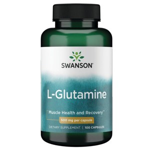 Swanson L-Glutamine, Supports Muscle Growth, Recovery & Digestive Health, Helps Maintain Healthy Cognitive Function, 500 mg (100 Capsules). - 1 of 2