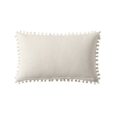 Natural Embroidered Cotton Linen Medallion Throw Pillow 12x20