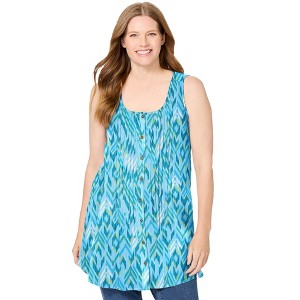Woman Within Women's Plus Size Sleeveless Pintuck Gauze Shirt - 1 of 4