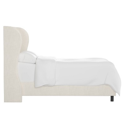 King Beige Linen Tufted Upholstered Wingback Bed