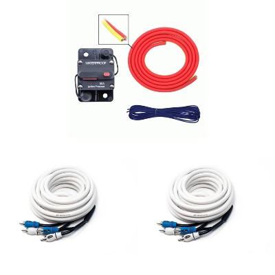 Metra MLAK8-10 50 Amp Breaker 8GA Tinned Pure Copper 10 foot Marine Wiring Kit with (2) 4 Meter Marine RCA Cables