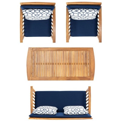 Rocklin Natural Acacia 4-Person Outdoor Conversation Set with Navy Cushions