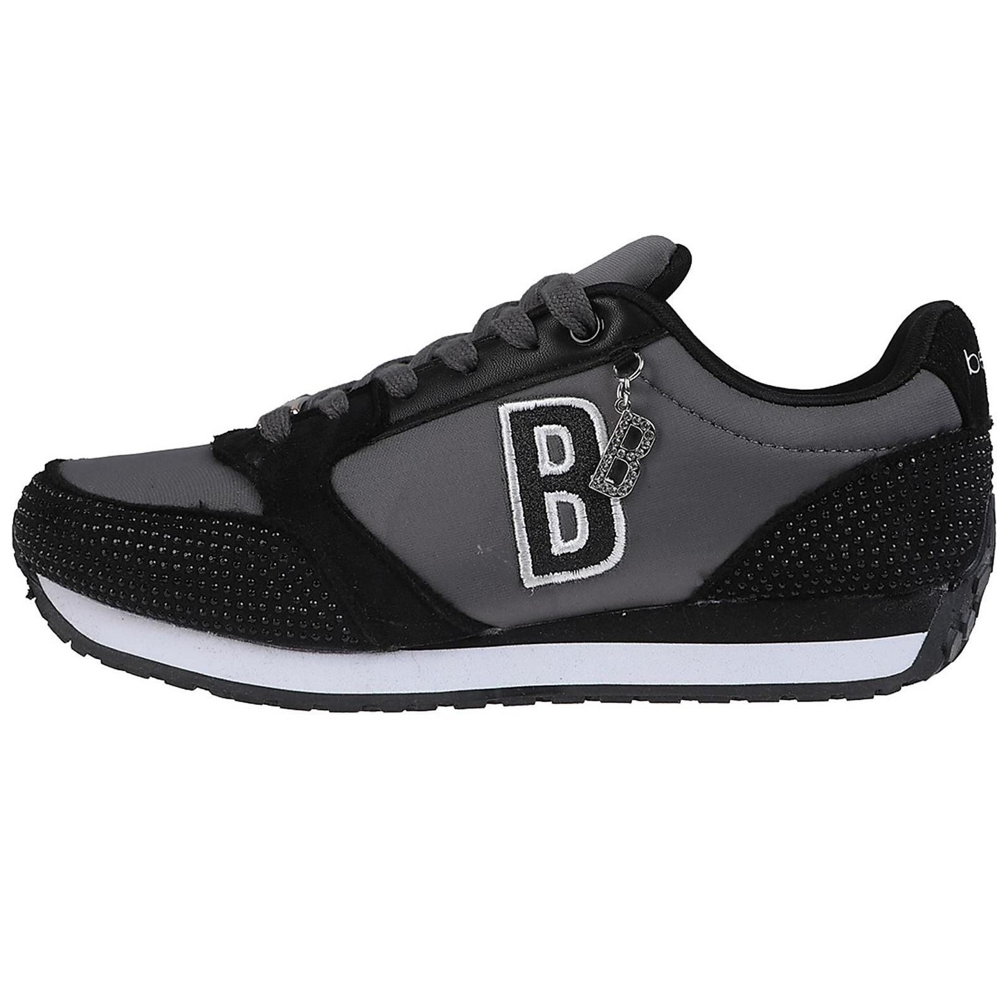 Женские кроссовки Bebe Fashion Lace-Up Shoes - Embellished Sneakers with Logo Dangle Charm, Black Gray, цвет: Чёрный — фото 3