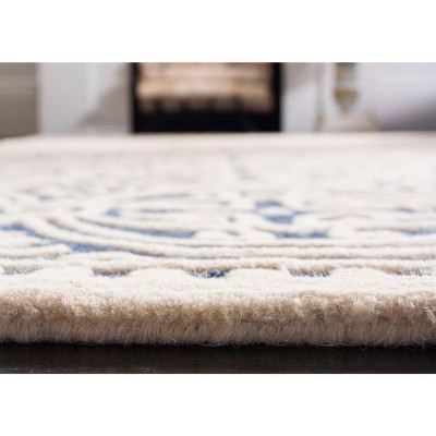Navy Blue and Ivory Hand-Tufted Wool Area Rug