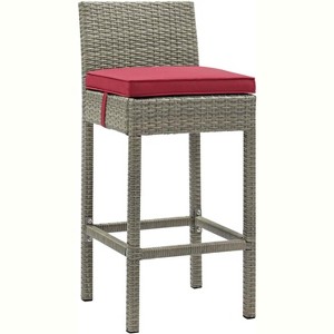 Modway Conduit Outdoor Patio Wicker Rattan Bar Stool - Light Gray Red - 1 of 3