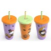 Zak Designs 3pc 25 fl oz Glow in the Dark Hello Kitty Polypropylene Tumbler Set Purple/Orange - 3 of 4