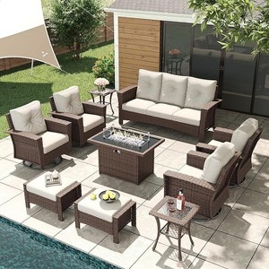 LayinSun Wicker Patio Furniture Set with Fire Pit Table, Classis Outdoor Conversation 360 Degree Swivel Chairs Set with Coffee Table - 1 of 4