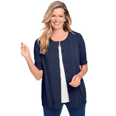 Woman Within Plus Size Perfect Elbow-Length Sleeve Cardigan