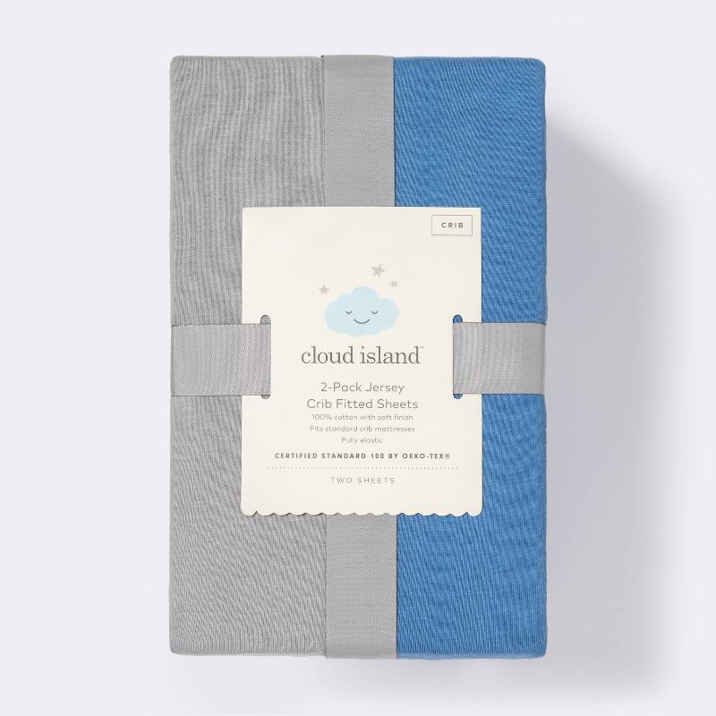 Fitted Jersey Crib Sheet - Cloud Island&#8482; Gray &#38; Blue 2pk, 4 of 5