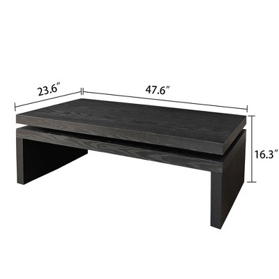 CAVINAS Farmhouse 2-Tier Solid Wood Coffee Table for Living Room,Retro Rectangular Center Table,Living Room Furniture,Black