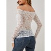 Women's Lace Slim Fit Off Shoulder T Shirt Long Sleeve Bodycon Lace Trim Casual Boho Tops - 2 of 4