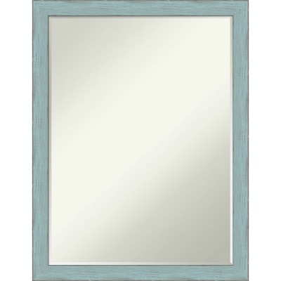 Amanti Art Sky Blue Rustic Petite Bevel Wood Bathroom Wall Mirror 26.25 x 20.25 in.