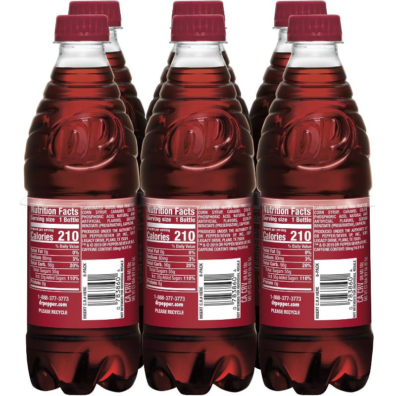 Dr Pepper Soda Bottles - 6pk/16.9 fl oz, 5 of 8