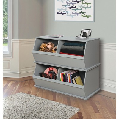 Gray MDF Two-Bin Stackable Storage Cubby for Kids
