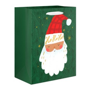 13" Large Christmas Gift Bag Santa on Green - 1 of 3
