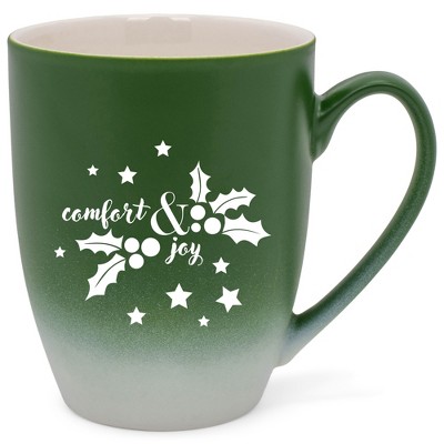 Elanze Designs Comfort & Joy Two Toned Ombre Matte Green and White 12 ounce Ceramic Stoneware Coffee Cup Mug