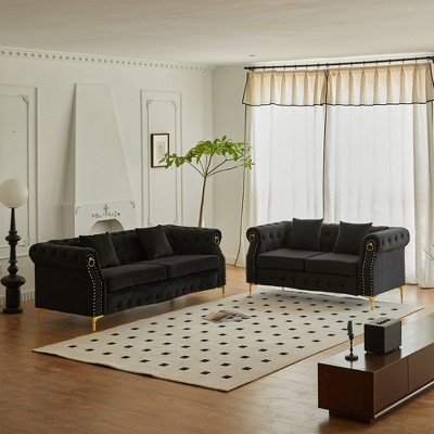 Hybition 2 Piece Velvet Chesterfield Button-Tufted Sofa Sets for Living Room