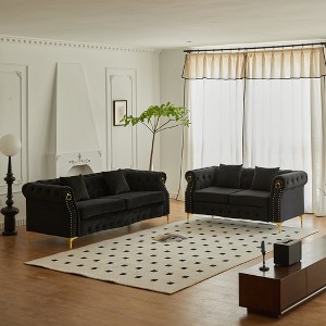 Hybition 2 Piece Velvet Chesterfield Button-Tufted Sofa Sets for Living Room - 1 of 4