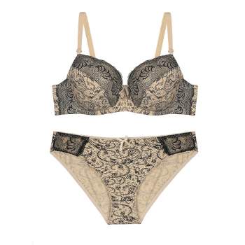 Leonisa Laced Balconette Push-Up Bra with Wide Underbust Band - Beige 36B