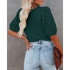 Womens Short Sleeve Lightweight Sweaters Crewneck Knit Pullover Tops with Crochet Sleeve Casual Crochet Blouse Shirt for Spring, Summer - 3 of 4