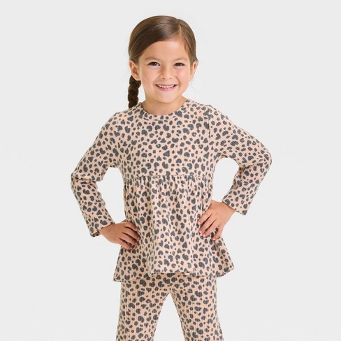 Toddler Girls' Ribbed Leopard Shirt - Cat & Jack™ Beige 12M