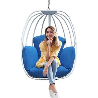 Aluminum Egg Chair; Hanging Swing Chair with Thickness Cushion for Indoor; Outdoor; Garden; Patio