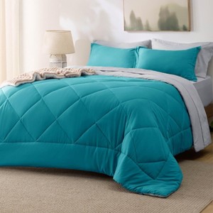 5/7 Pcs Bed in a Bag with Contrast Color Solid Design Bedding Set - 1 of 4