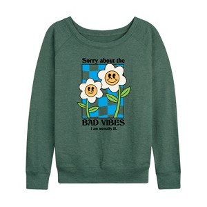 Women's - Instant Message - Sorry About Bad Vibes, I'm Mentally Ill Lightweight French Terry Wide Neck Long Sleeve Shirt - 1 of 4