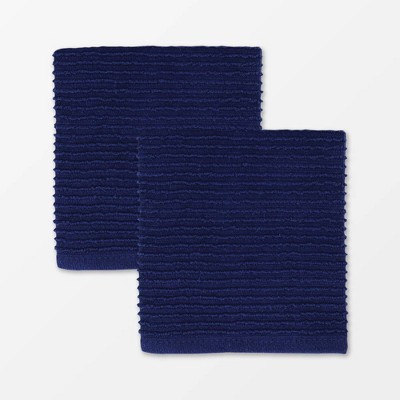 2pk Cotton Ridged Dish Cloths Navy - Mu Kitchen : Target