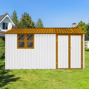Coolbibila-10Ftx12Ft Storage Sheds, Metal Sheds With Waterproof Roofs And Durable Metal Frame, Tool Sheds With Lockable Doors And Window - 1 of 4
