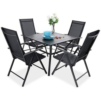 5pc Patio Set with Square Table & Reclining Sling Chairs with Armrests - Captiva Designs