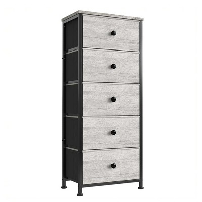 REAHOME 5 Drawer Vertical Steel Frame Storage Organizer Narrow Tower Dresser with MDF Top, Adjustable Feet, and Wall Safety Attachment