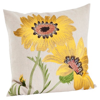 18"x18" Embroidered Flower Square Throw Pillow Yellow - Saro Lifestyle