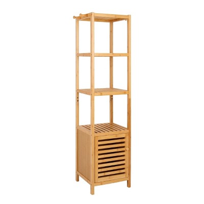 Artloge Tall Bamboo Freestanding Storage Cabinet Bathroom Storage Organizer Toilet Corner Rack with 4 Shelve & 3 Hooks