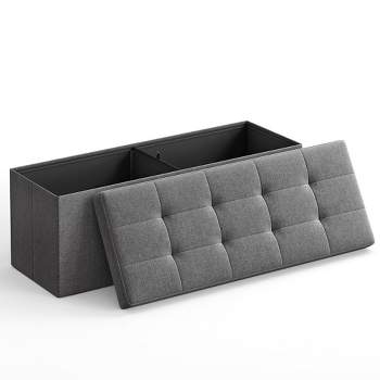 Costway 30'' Folding Storage Ottoman W/Lift Top Bed End Bench 80L Storage  Space Dark Grey 