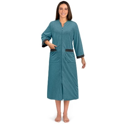 PAVILIA Women Zipper Robe, Loungewear Dress Lightweight Sleepwear Housecoat Nightgown Long Bathrobe, Jersey Robe with Pocket