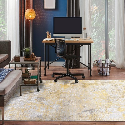 Yellow and Gray Abstract Synthetic 5' x 7' Area Rug