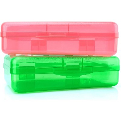 Fmeida Pencil Box, Large Capacity Clear Pencil Case, 1 Pack Hard Pencil Case, Clear Crayon Box with Snap-tight Lid Stackable Design