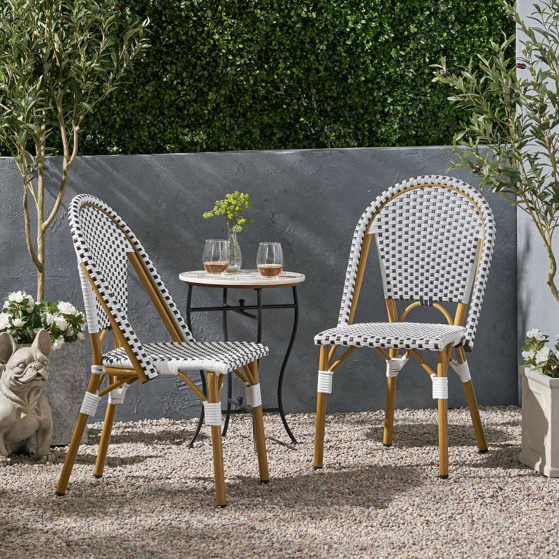 Elize 2pk Outdoor French Bistro Chairs - Black/White/Bamboo - Christopher Knight Home, 3 of 12